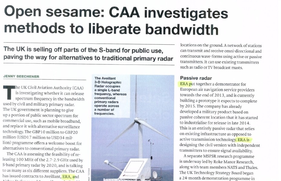 IHS Janes mentioned ERA participation in UK CAA spectrum release programme